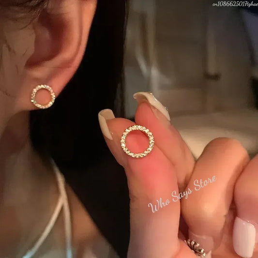 Luxury Gold Crystal Circle Stud Earrings