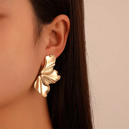 Luxury Gold Petal Flower Stud Earrings