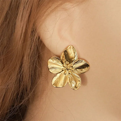 Luxury Gold Petal Flower Stud Earrings