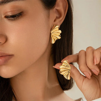 Luxury Gold Petal Flower Stud Earrings