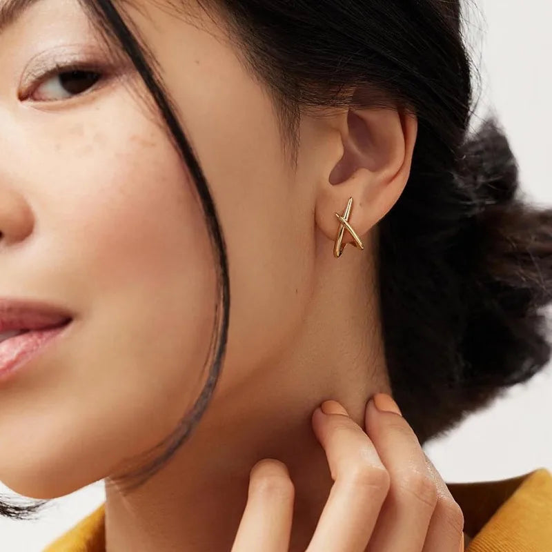 Gold Criss-Cross Stud Earrings