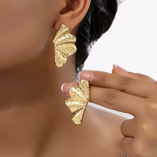 Luxury Gold Petal Flower Stud Earrings